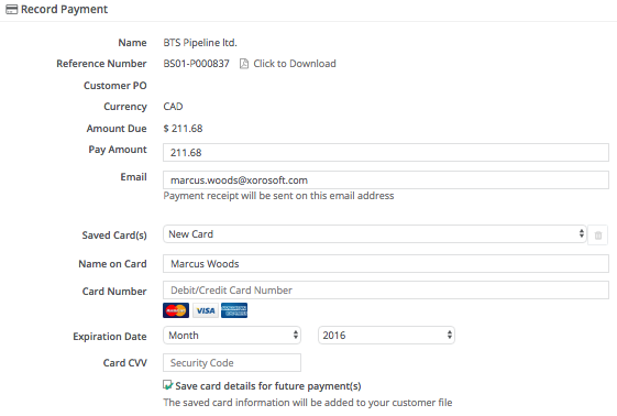 xorosoft erp system take payments online