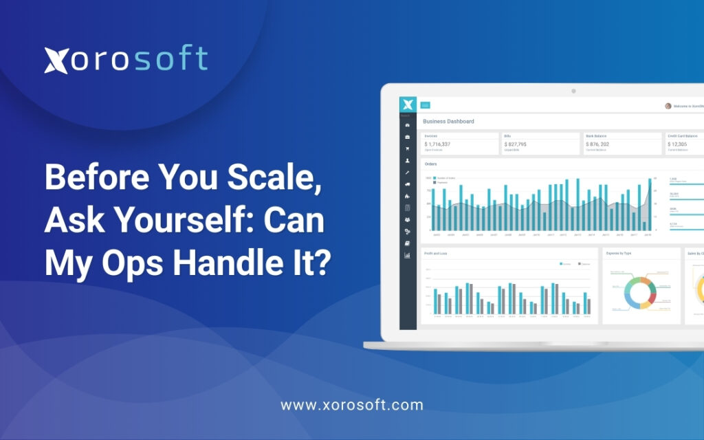 Dashboard showing scalable business operations in Xorosoft ERP