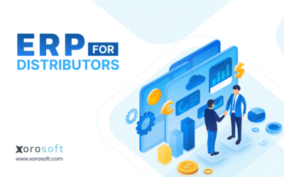 ERP for Distributors dashboard showing inventory, purchasing, warehouse management, and accounting workflows