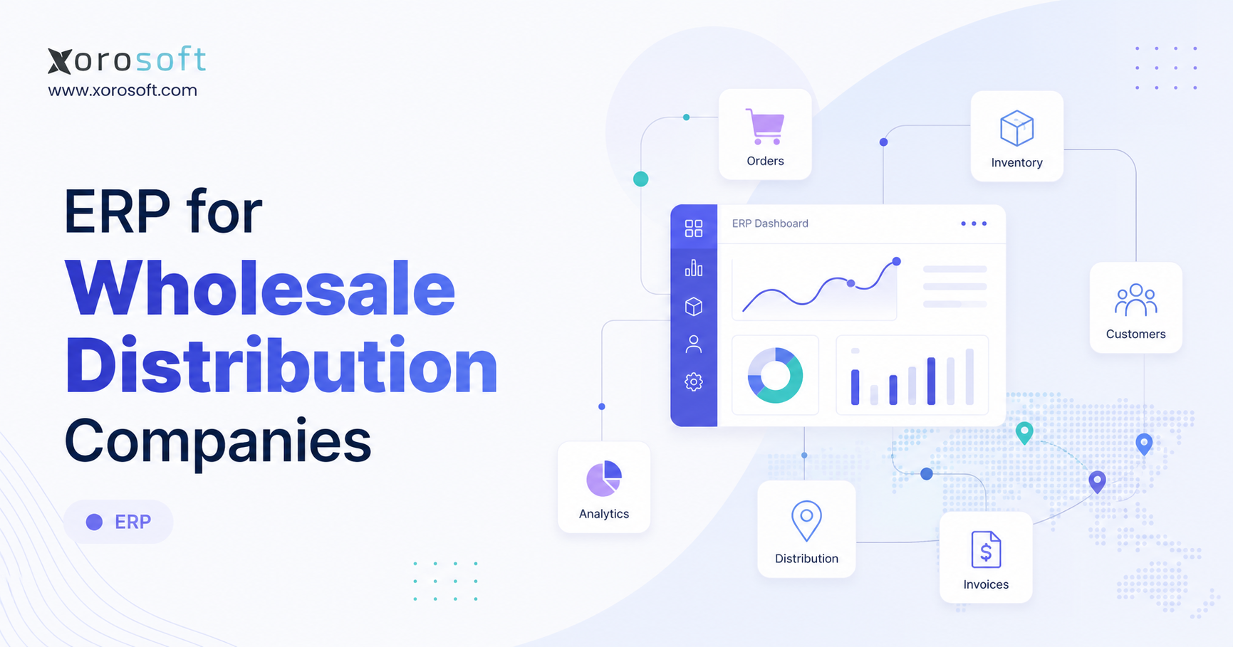 ERP for wholesale distribution companies showing inventory, purchasing, warehouse, accounting, and ecommerce workflows.