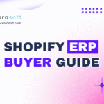 Shopify ERP Buyer Guide showing connected workflows for inventory, purchasing, warehouse management, accounting, and reporting
