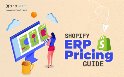 Shopify ERP Pricing Guide showing ERP cost factors including software, implementation, integrations, inventory, accounting, and warehouse management.