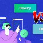 Stocky vs ERP comparison showing Shopify inventory, purchasing, accounting, warehouse, and reporting workflows