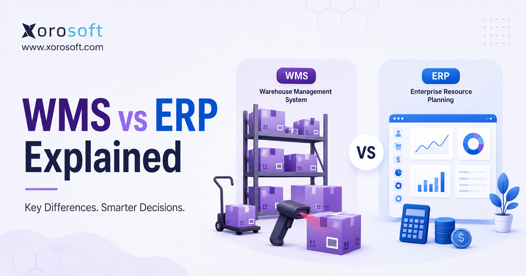 WMS vs ERP comparison showing warehouse execution and ERP workflows.