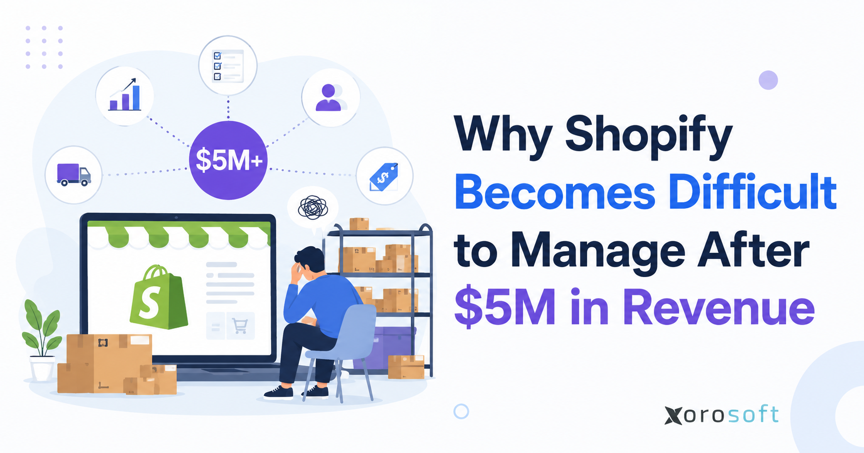 Shopify operations after $5M showing inventory, warehouse, purchasing, and ecommerce complexity for growing brands.