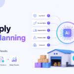 AI supply chain planning workflow turning alerts into purchasing, inventory, and warehouse actions.