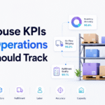 Warehouse KPIs dashboard showing inventory accuracy, picking performance, on-time shipping, labor productivity, fulfillment quality, and capacity utilization.