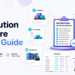 Distribution Software Buyer’s Guide banner showing Xorosoft dashboard, inventory, purchasing, warehouse, accounting, reporting, and EDI cards.