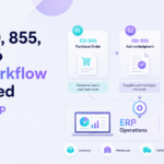 EDI 850 855 856 workflow diagram showing purchase order acknowledgment and ASN moving through ERP.