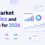 ERP market statistics dashboard showing cloud ERP, AI automation, and market growth trends for 2026.