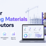 ERP for Building Materials Distributors dashboard showing inventory, purchasing, warehouse control, and real-time reporting for cement, bricks, lumber, and steel.