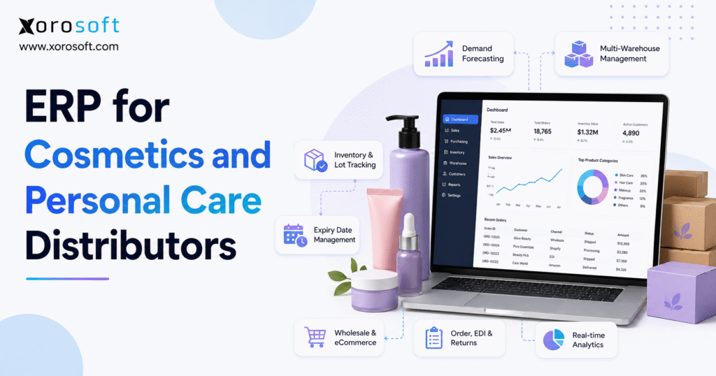 ERP for cosmetics and personal care distributors with inventory tracking, expiry management, demand forecasting, multi-warehouse operations, ecommerce, EDI, and real-time analytics.