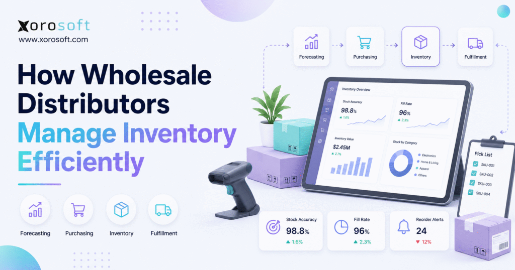Wholesale inventory management dashboard for distributors managing stock across warehouses.
