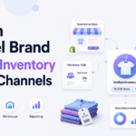 Multi-channel apparel inventory management dashboard connecting Shopify Amazon wholesale and warehouse stock.