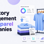 Apparel inventory management dashboard showing size, color, warehouse, purchasing, and fulfillment data.
