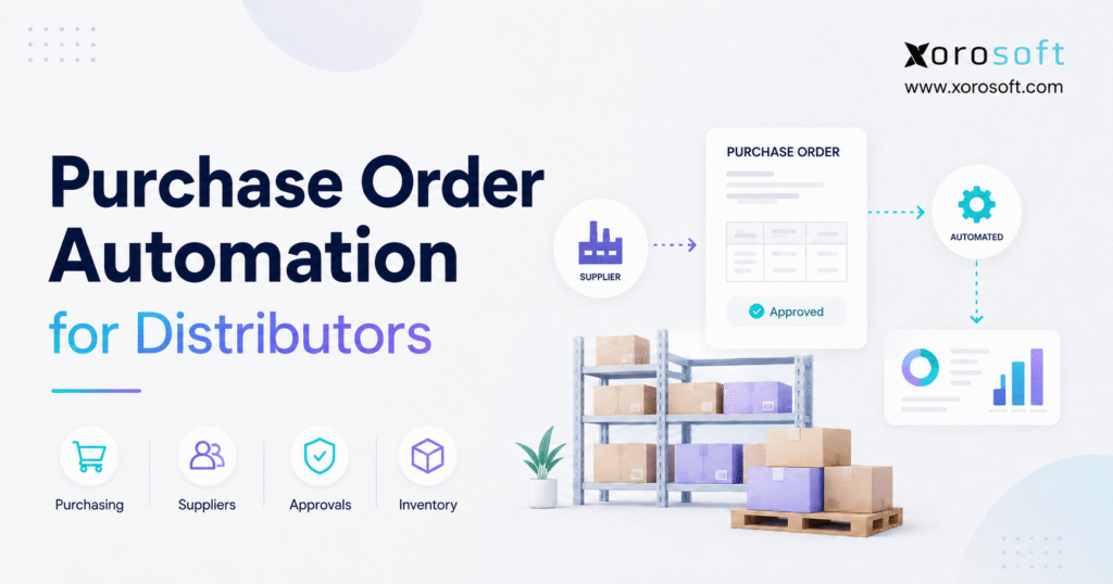 Purchase order automation for distributors with supplier approvals, inventory workflows, and warehouse operations.