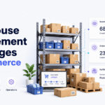 Ecommerce warehouse management challenges dashboard showing inventory, orders, picking, packing, and shipping workflows