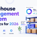 Blog banner for “Warehouse Management System Statistics for 2026” featuring warehouse shelves, analytics dashboards, and Xorosoft branding on a clean minimal background.
