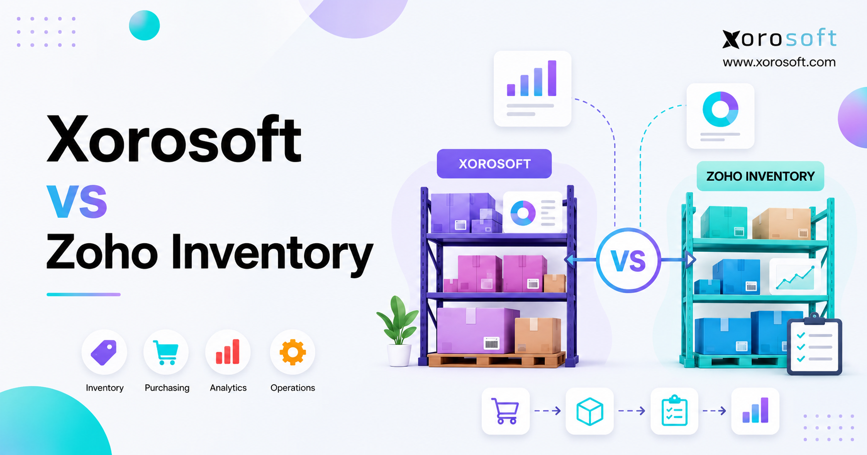 Xorosoft vs Zoho Inventory comparison illustrating cloud ERP and inventory management software for inventory-driven businesses.