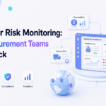 AI supplier risk monitoring dashboard showing financial, delivery, compliance, cyber, and quality risk signals.