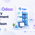 Cin7 vs Odoo inventory management and ERP comparison with warehouse, analytics, purchasing, and operations visuals.