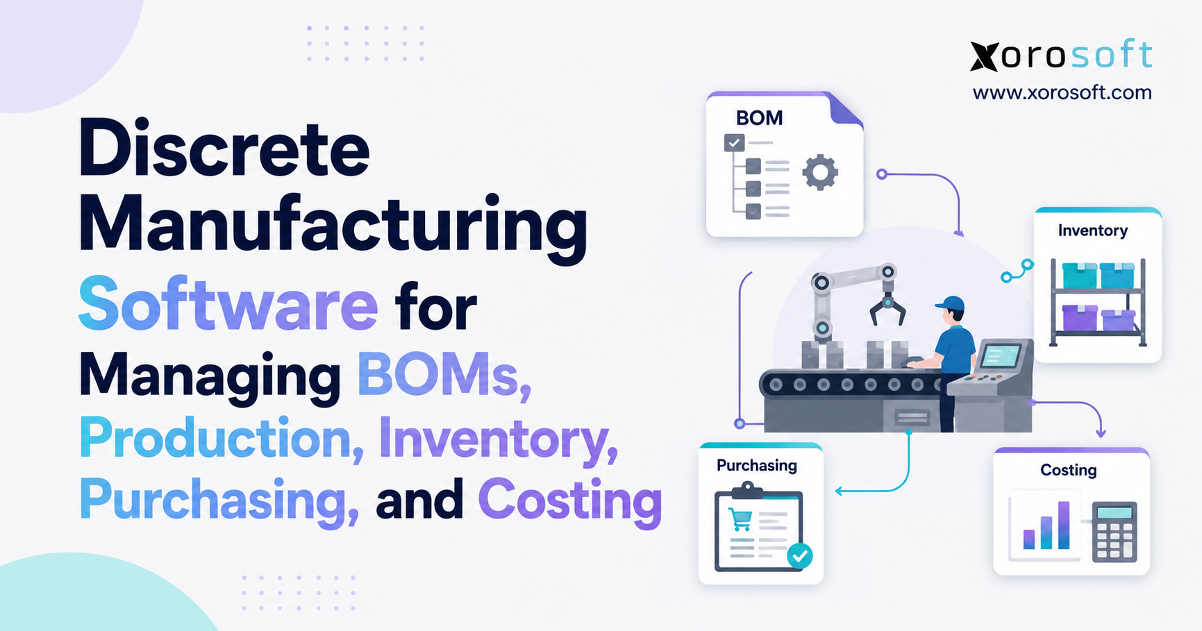 Discrete Manufacturing Software for Managing BOMs, Production, Inventory, Purchasing, and Costing Discrete manufacturing software managing BOMs, production, inventory, purchasing, and costing in a connected ERP workflow.