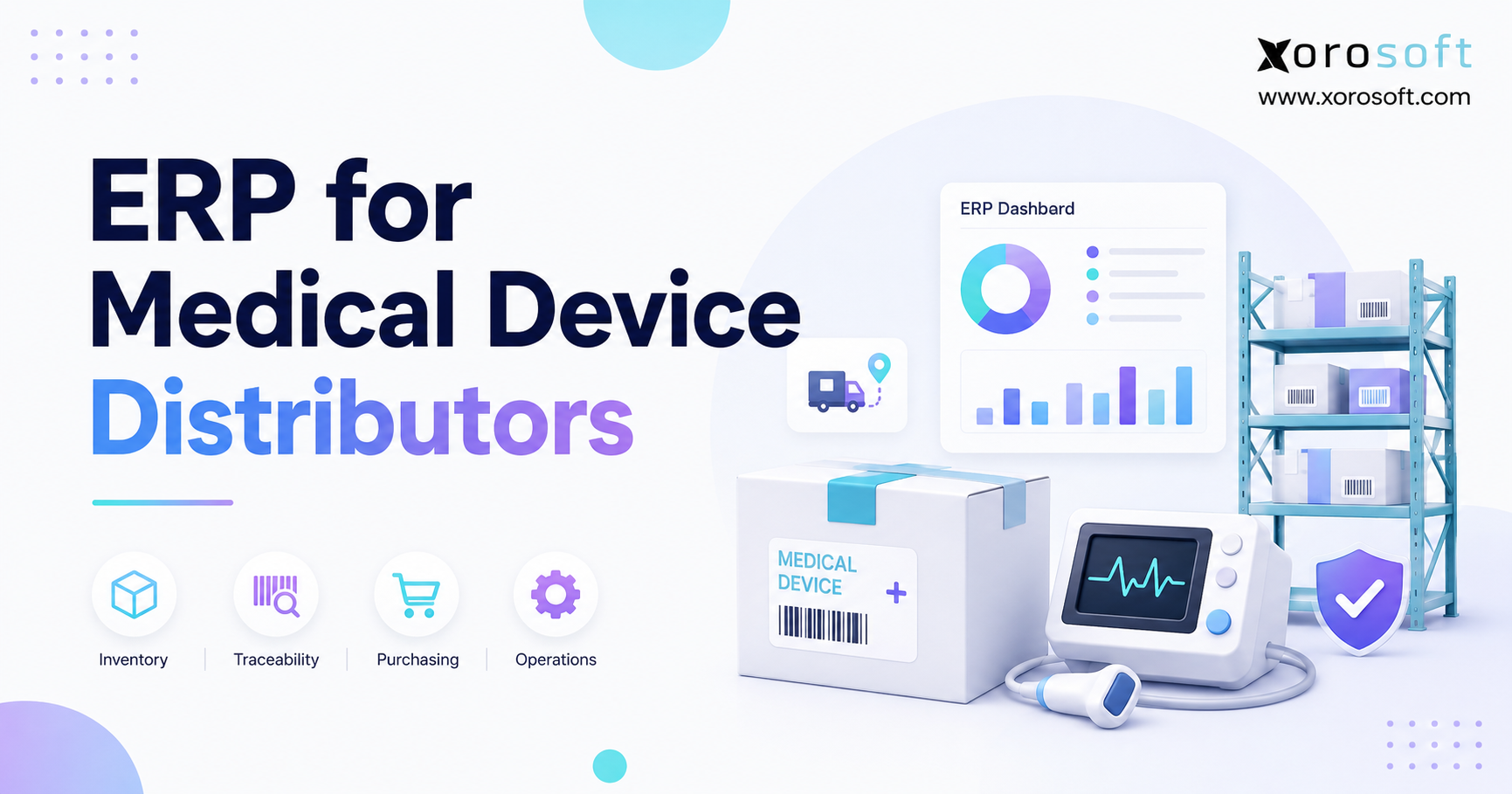 ERP for medical device distributors with inventory tracking, traceability, purchasing, warehouse operations, and medical device management.