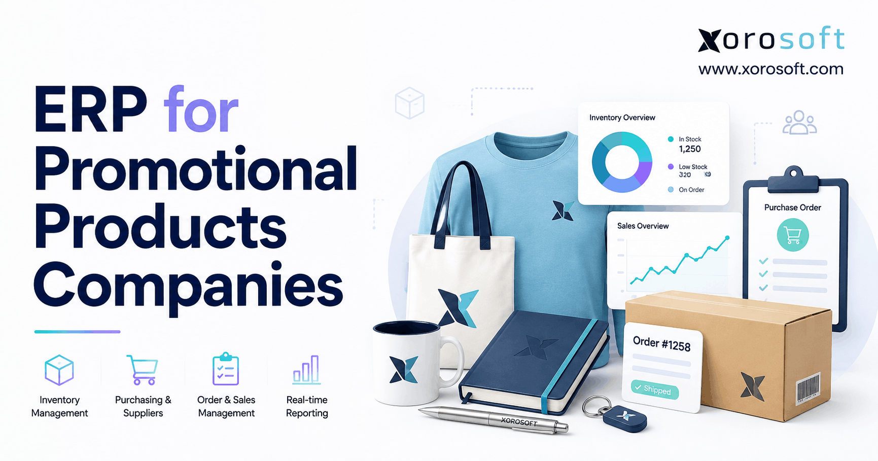 ERP for promotional products companies with inventory, purchasing, order management, reporting, and branded merchandise workflows