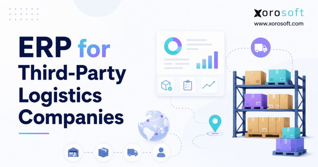 ERP for Third-Party Logistics Companies with warehouse inventory, shipping, analytics, and Xorosoft ERP branding