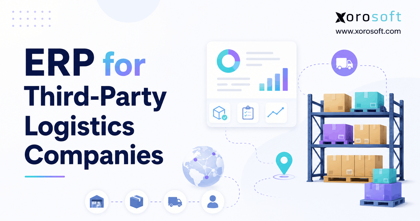 ERP for Third-Party Logistics Companies with warehouse inventory, shipping, analytics, and Xorosoft ERP branding