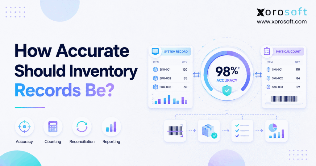 Inventory record accuracy dashboard comparing system stock with physical inventory counts.