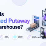 Directed putaway warehouse illustration showing a package routed from receiving to the best storage bin