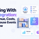Minimalist blog header for “3PL Billing With ERP Integration” showing warehouse events flowing into ERP integration, 3PL billing, revenue, and cost tracking, with Xorosoft branding.