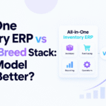 Minimalistic blog banner showing the title “All-in-One Inventory ERP vs Best-of-Breed Stack: Which Model Scales Better?” with Xorosoft branding and a visual comparison between one integrated ERP system and multiple connected software tools.