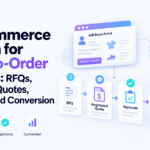 B2B quote-to-order workflow showing RFQs, negotiated quotes, approvals, ERP, and sales order conversion.
