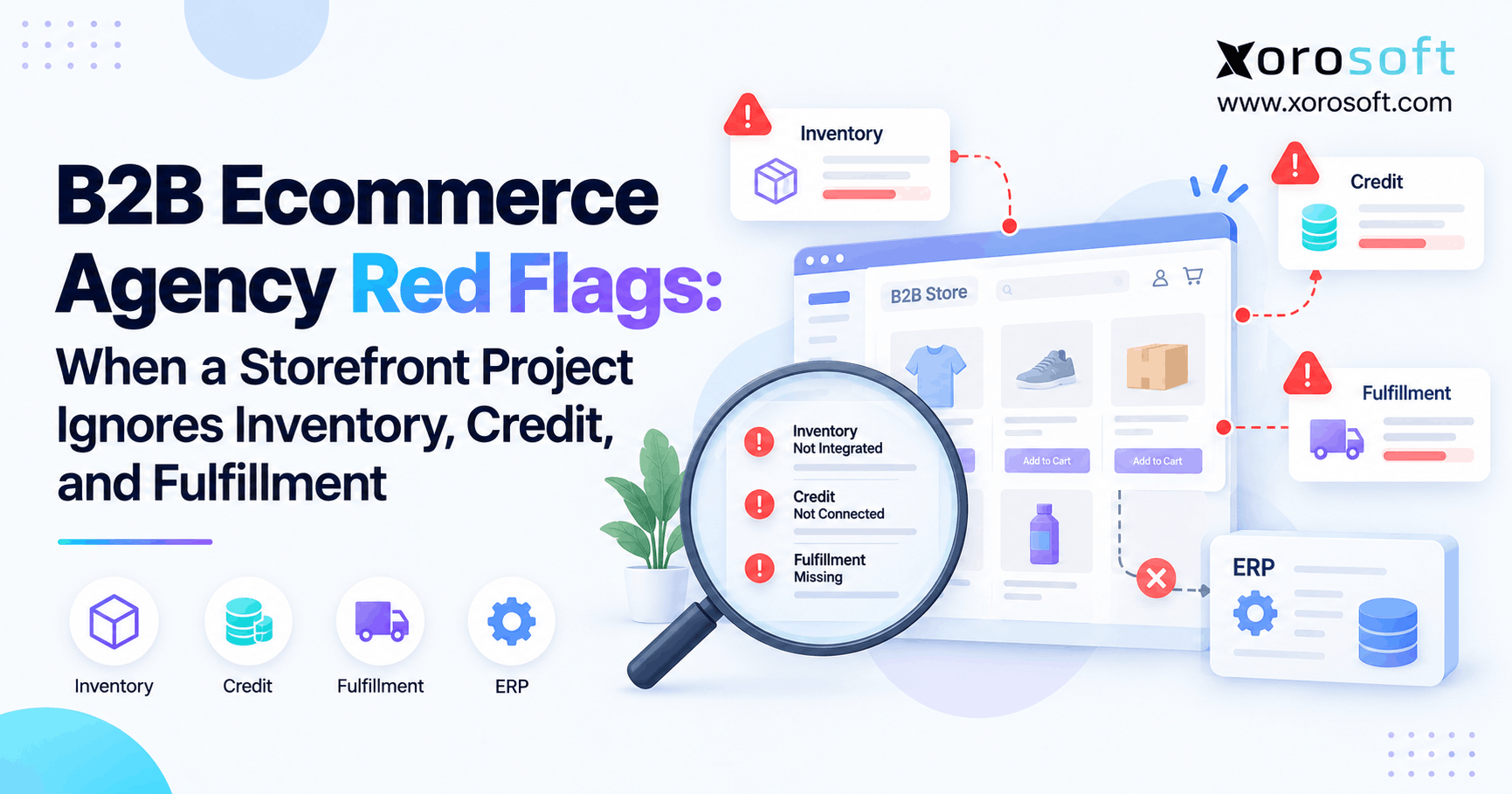 B2B Ecommerce Agency Red Flags When a Storefront Project Ignores Inventory, Credit, and Fulfillment B2B ecommerce agency red flags involving inventory, credit, ERP, and fulfillment workflows.