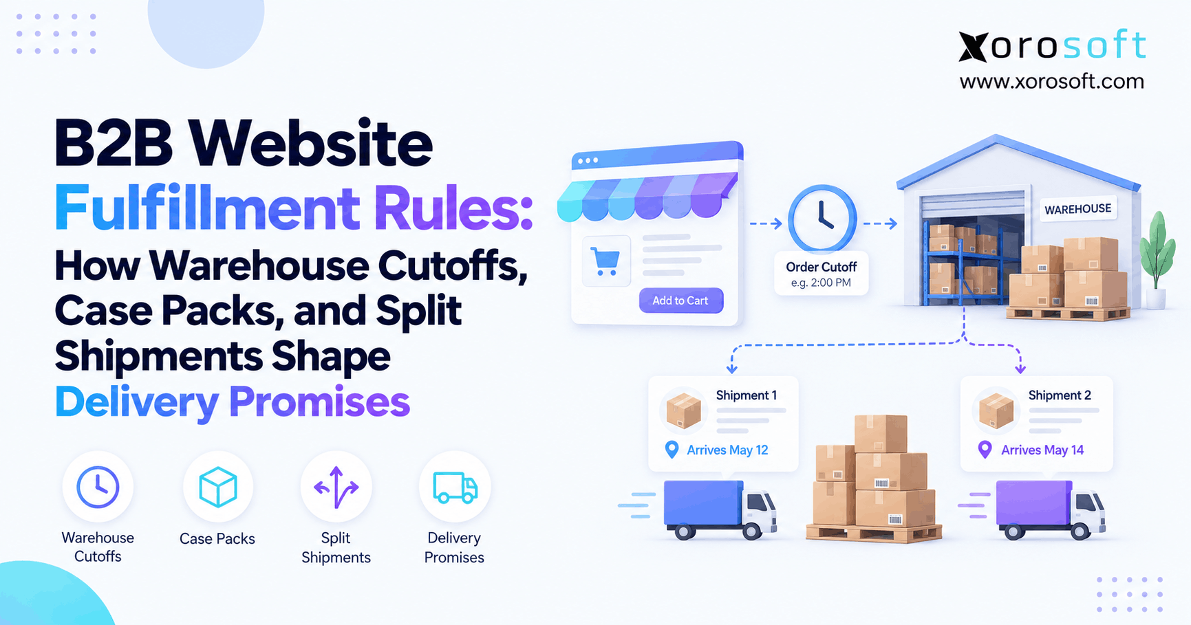 B2B fulfillment rules showing warehouse cutoffs, case packs, split shipments, and delivery promises.