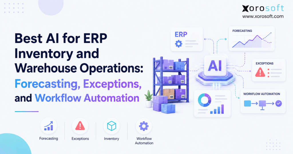 AI warehouse management software for ERP inventory forecasting, exception detection, and workflow automation.