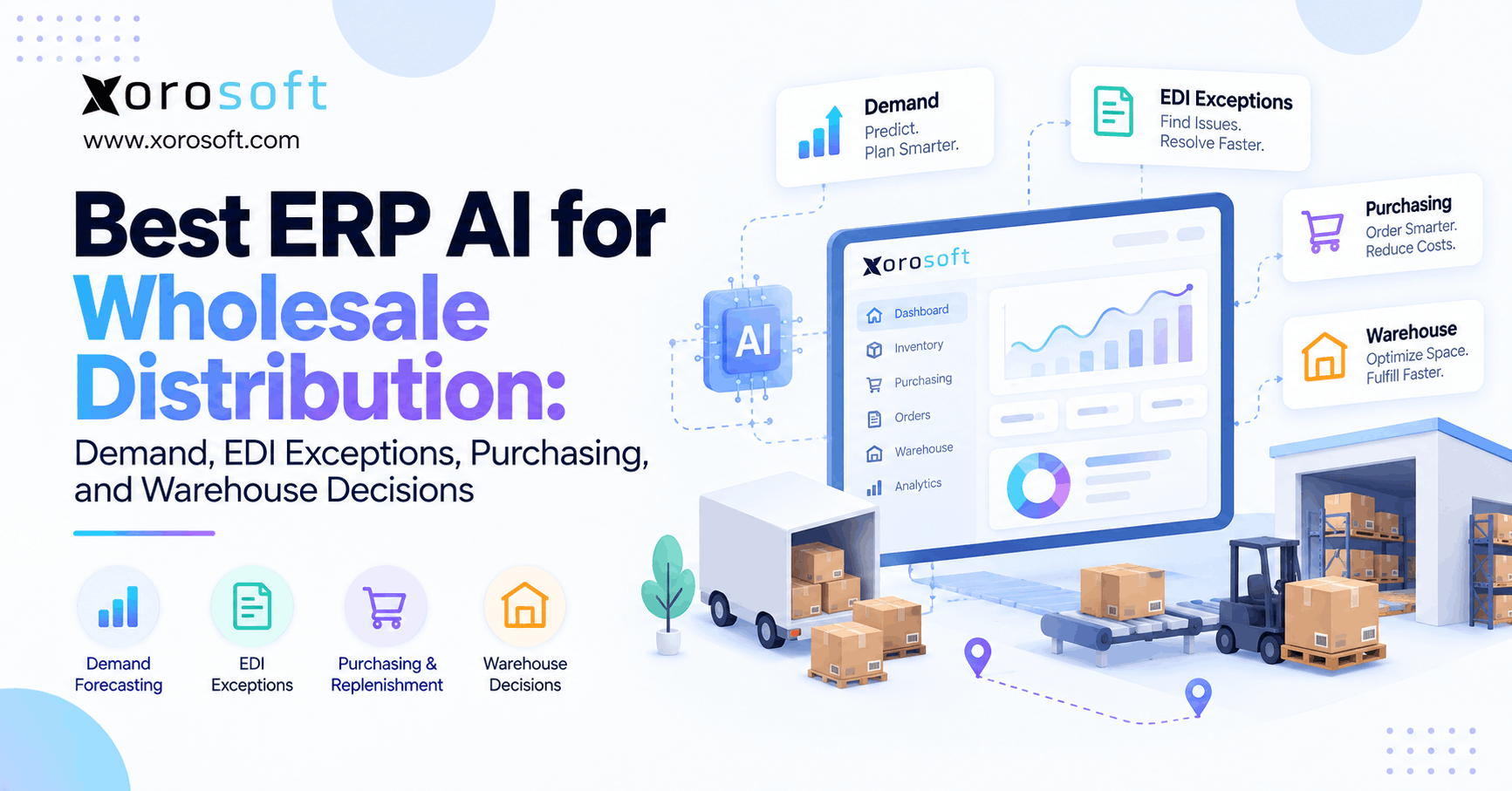 Best ERP AI for wholesale distribution connecting demand forecasting, EDI exceptions, purchasing, and warehouse decisions.