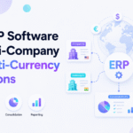 Multi-company ERP software connecting global entities, currencies, inventory, accounting, and consolidated reporting.