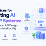 AI and ERP integration framework showing data governance, permissions, API controls, and auditability