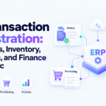 ERP transaction orchestration connecting orders, inventory, purchasing, and finance in one synchronized workflow.