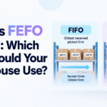 Minimalist blog banner for Xorosoft titled “FIFO vs FEFO Picking: Which Rule Should Your Warehouse Use?” showing a side-by-side warehouse comparison: FIFO labeled “Oldest received picked first” with boxes dated Jan 01, Jan 05, and Jan 10, and FEFO labeled “Earliest expiry picked first” with boxes marked Exp Jan 10, Exp Jan 20, and Exp Feb 05. Xorosoft logo and website appear in the top-right corner.