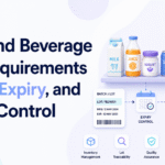 Minimalist blog banner for “Food and Beverage ERP Requirements for Lot, Expiry, and Recall Control,” featuring packaged food products, batch/lot tracking, expiry control, recall traceability, and Xorosoft branding.