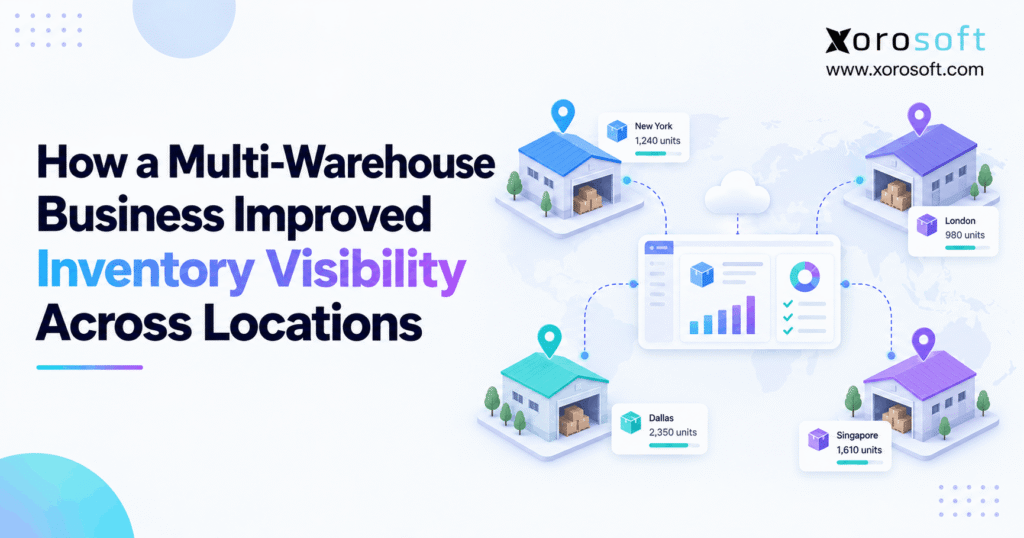 Multi-warehouse inventory management dashboard showing real-time stock visibility across multiple warehouse locations.