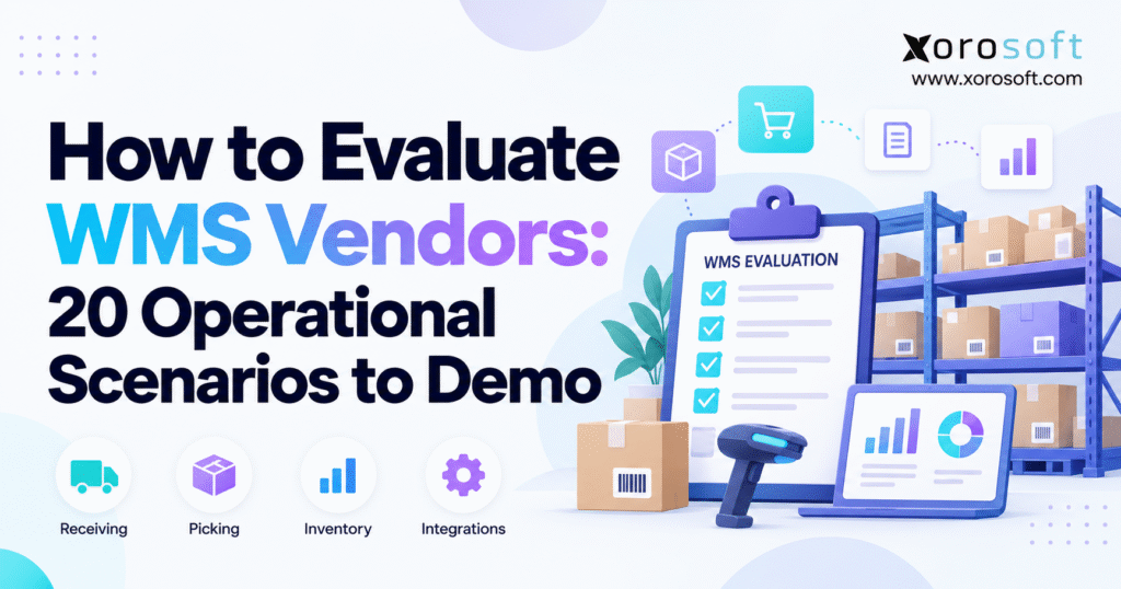 WMS vendor evaluation with 20 operational scenarios for receiving, picking, inventory, and integrations