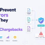 Minimalist blog banner showing the title “How to Prevent EDI Errors Before They Become Retailer Chargebacks” with illustrated purchase order, ASN, invoice, validation shield, retailer storefront, and Xorosoft branding.
