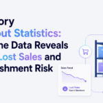 Minimalist blog banner for “Inventory Stockout Statistics: What the Data Reveals About Lost Sales and Replenishment Risk,” featuring Xorosoft branding, a low-stock warehouse shelf, a declining sales chart, and a replenishment icon.