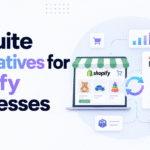 Minimalist blog banner for “NetSuite Alternatives for Shopify Businesses” featuring large bold headline text on the left, a Shopify storefront illustration with toy products in the center, a NetSuite comparison panel with alternative ERP options on the right, and Xorosoft logo with website URL at the top right.