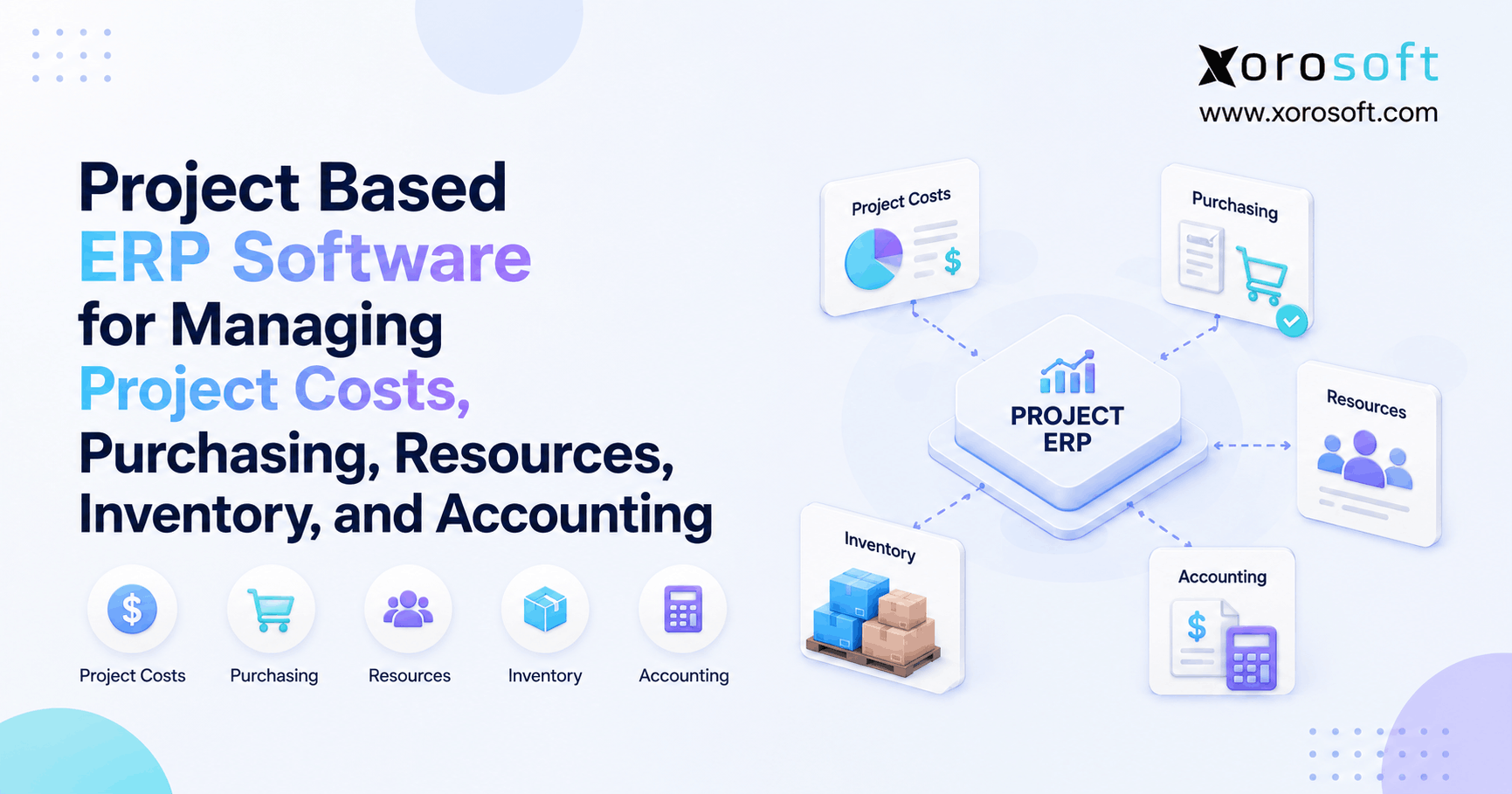 Project Based ERP Software for Managing Project Costs, Purchasing, Resources, Inventory, and Accounting Project based ERP software connecting project costs, purchasing, resources, inventory, and accounting in one centralized system.